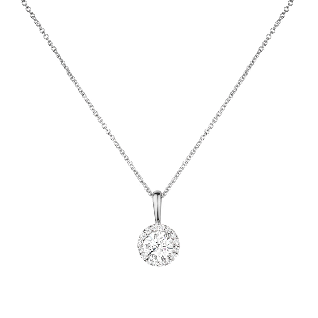 Brilliant Cut Round Halo Diamond Pendant With chain - PD03