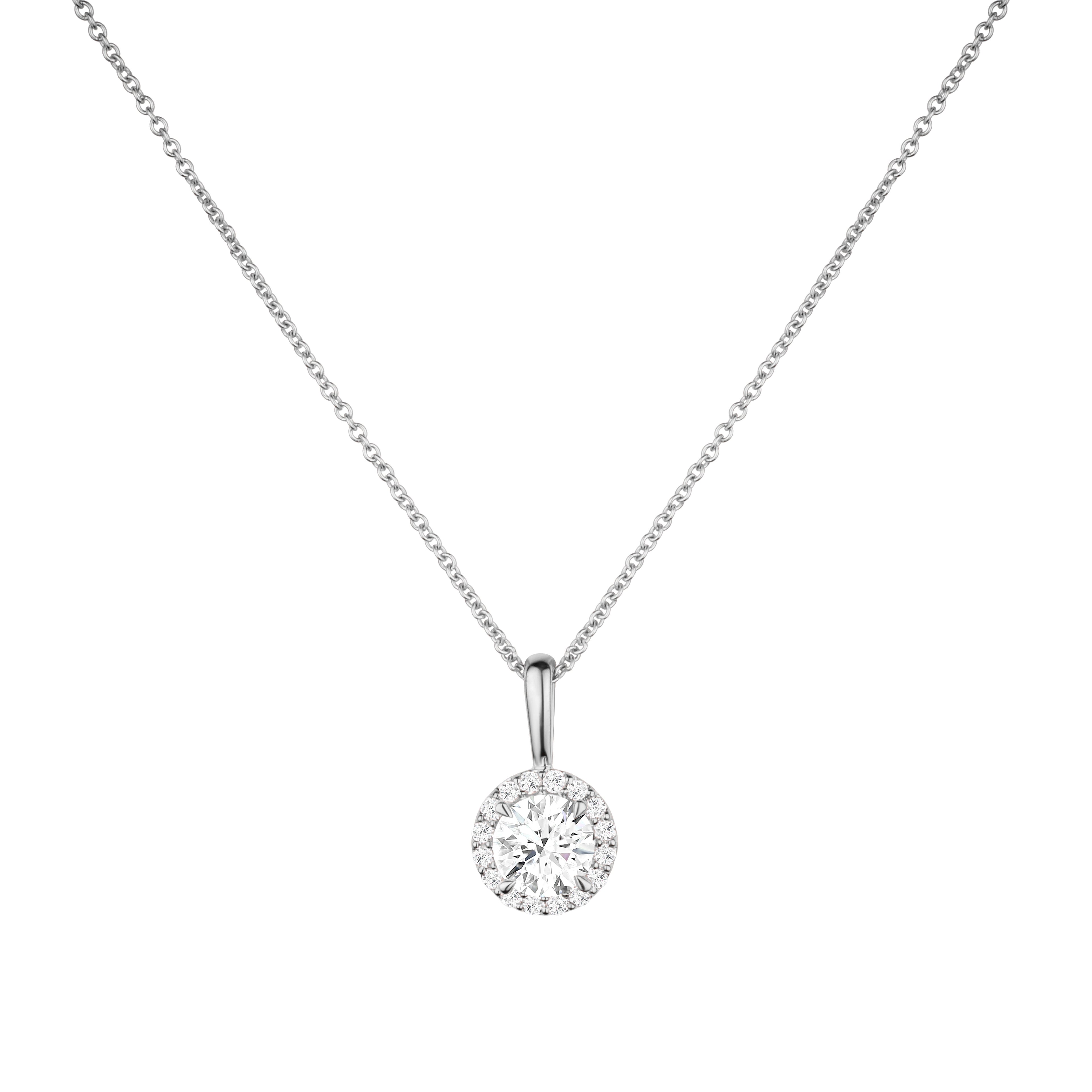 Brilliant Cut Round Halo Diamond Pendant With chain - PD03