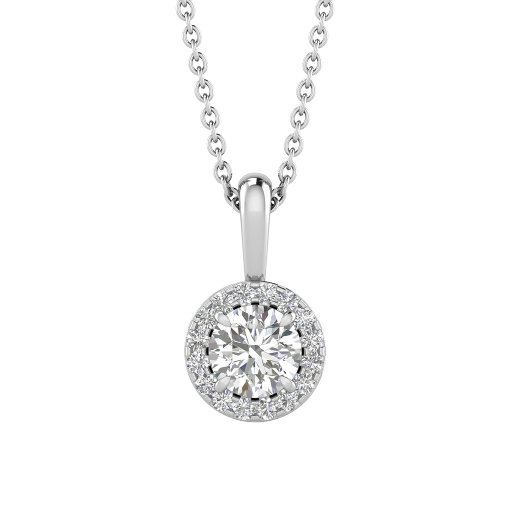 Brilliant Cut Round Halo Diamond Pendant With chain - PD03