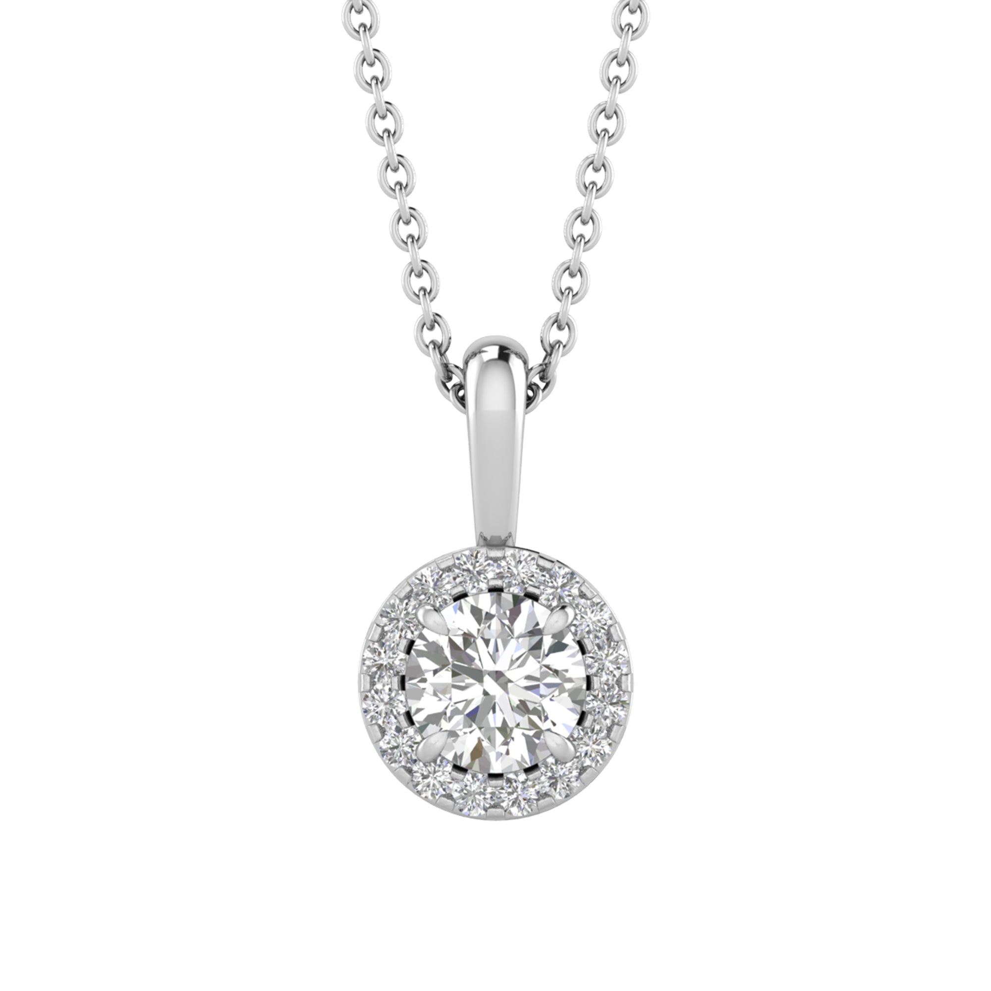 Brilliant Cut Round Halo Diamond Pendant With chain - PD03