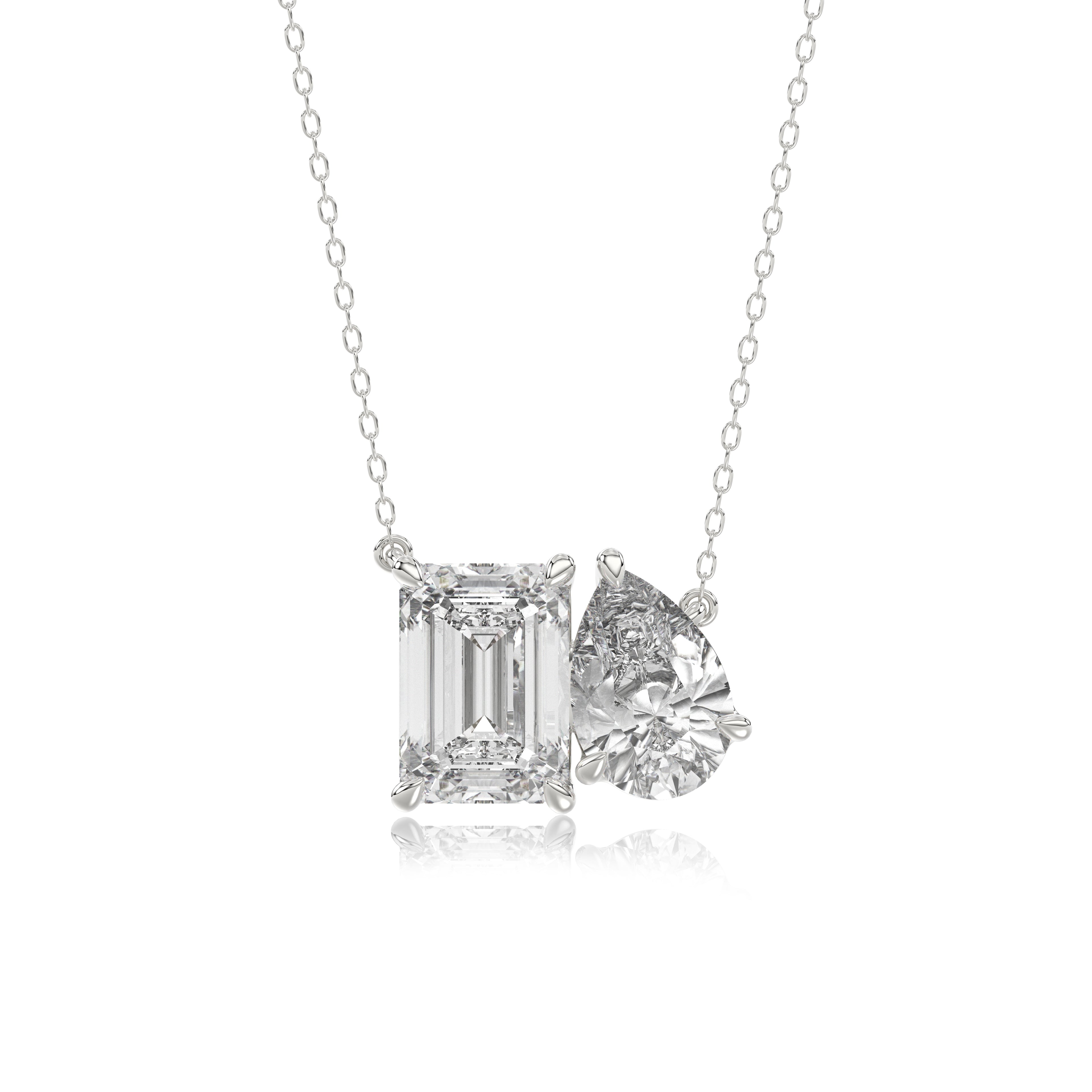 Brilliant Cut Pear & Emerald Diamond Pendant With chain - PD05