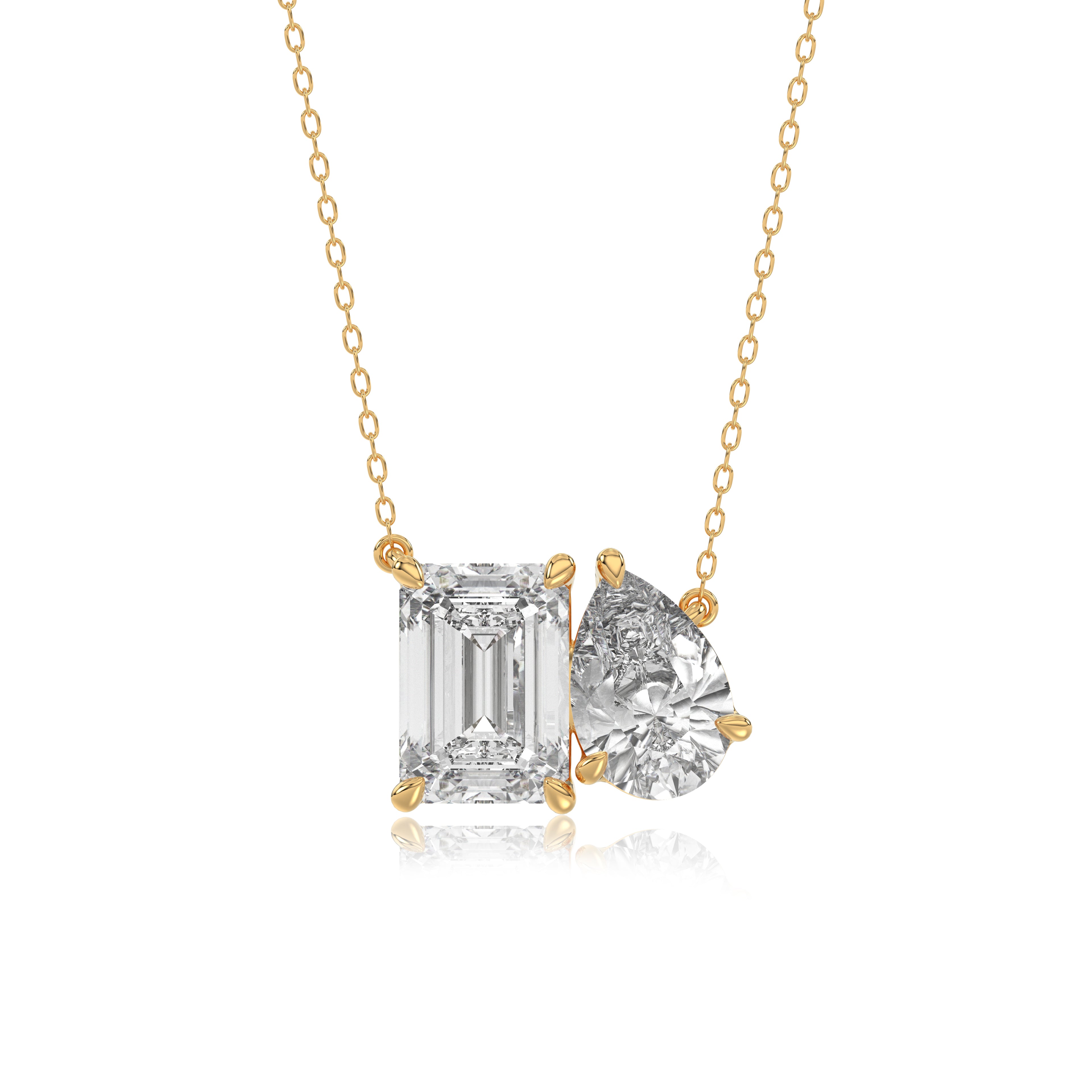 Brilliant Cut Pear & Emerald Diamond Pendant With chain - PD05