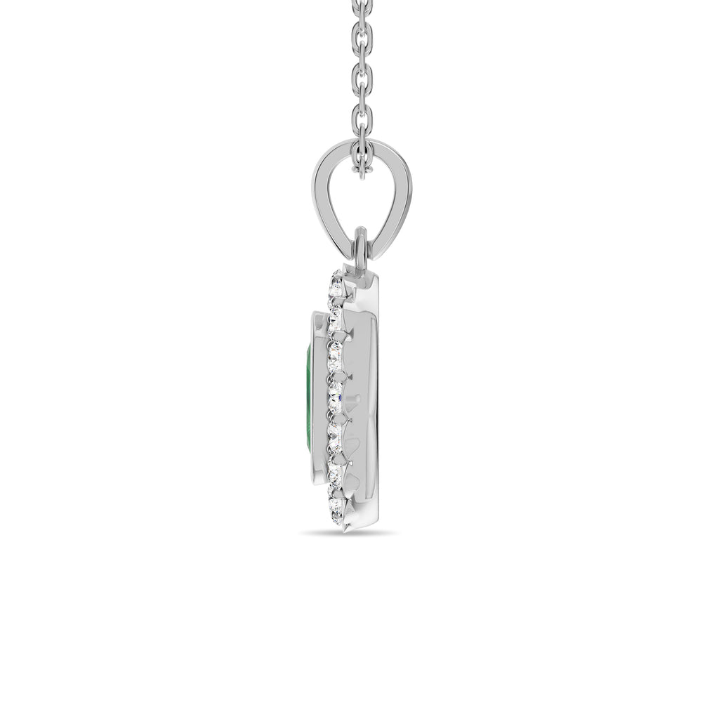 Oval Emerald & Round Diamonds Pendant With Chain - PD16
