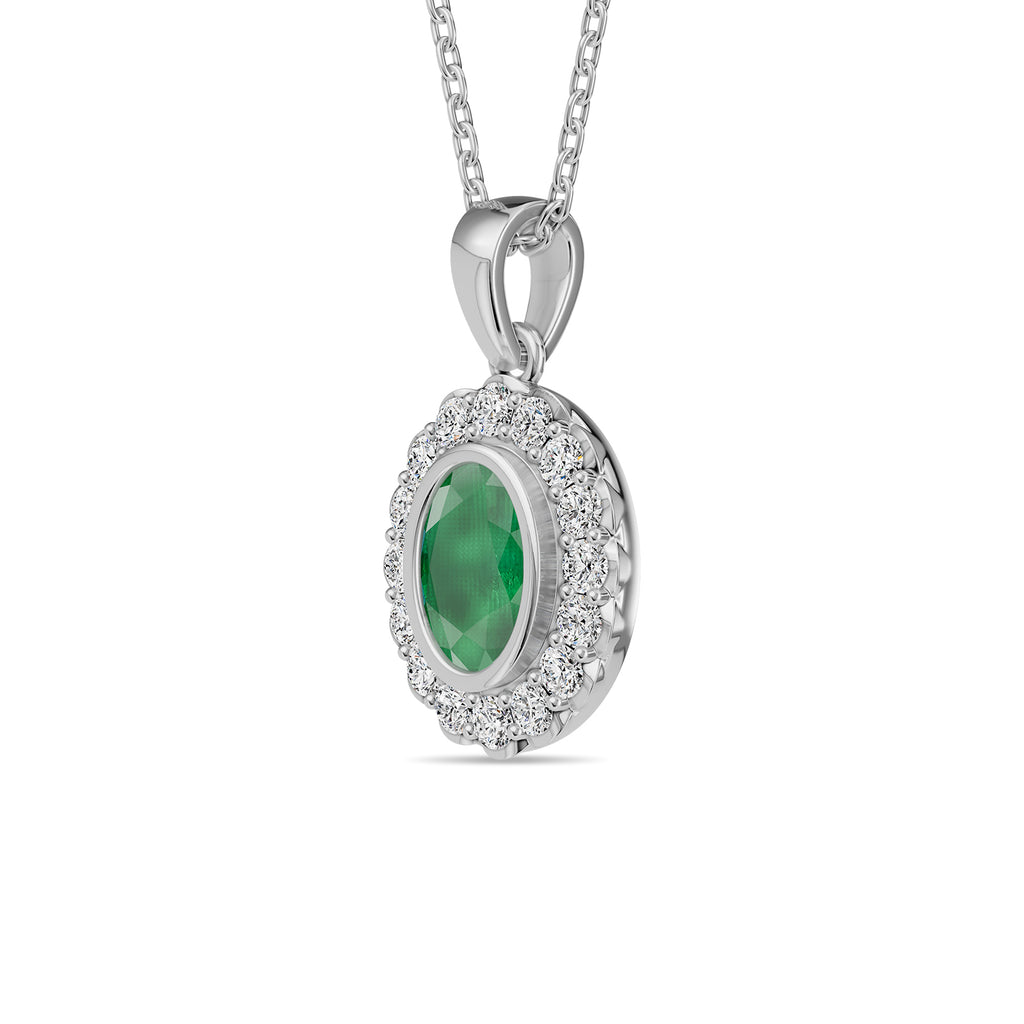 Oval Emerald & Round Diamonds Pendant With Chain - PD16