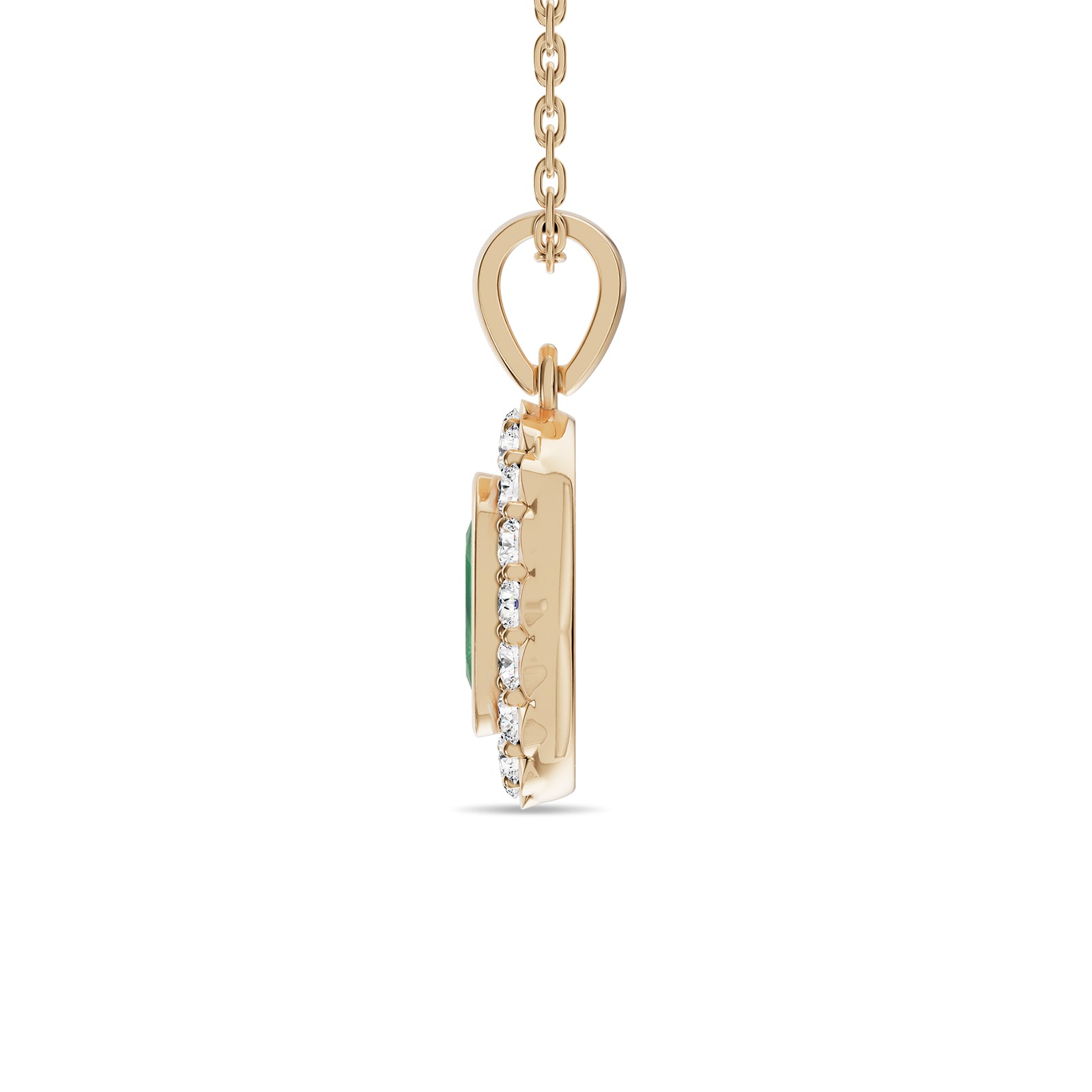 Oval Emerald & Round Diamonds Pendant With Chain - PD16