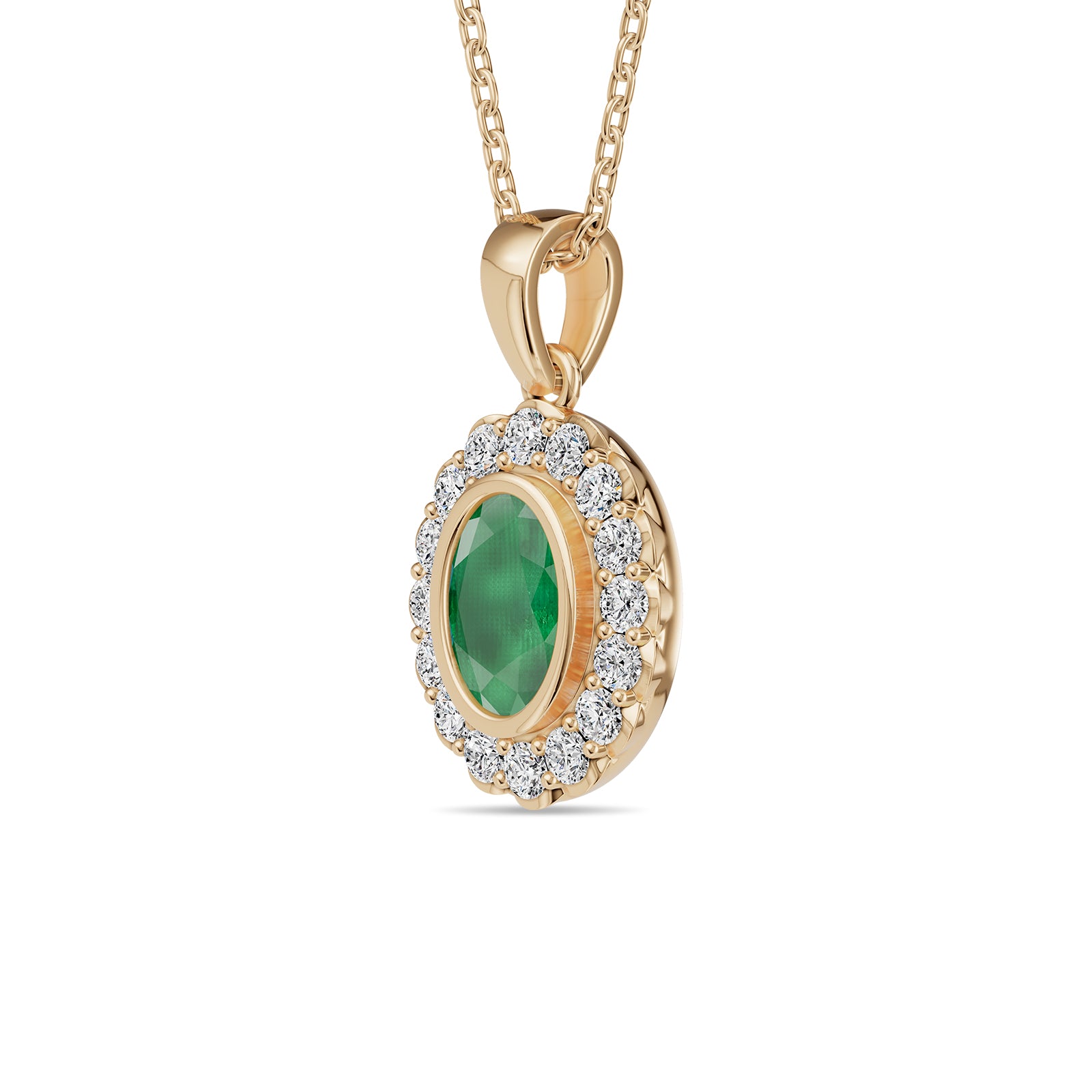 Oval Emerald & Round Diamonds Pendant With Chain - PD16