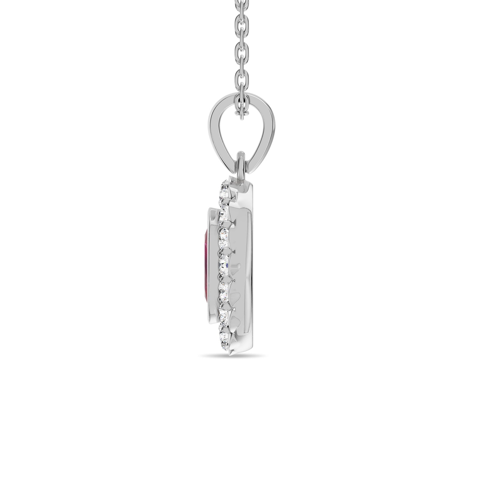 Oval Ruby & Round Diamonds Pendant With Chain - PD17
