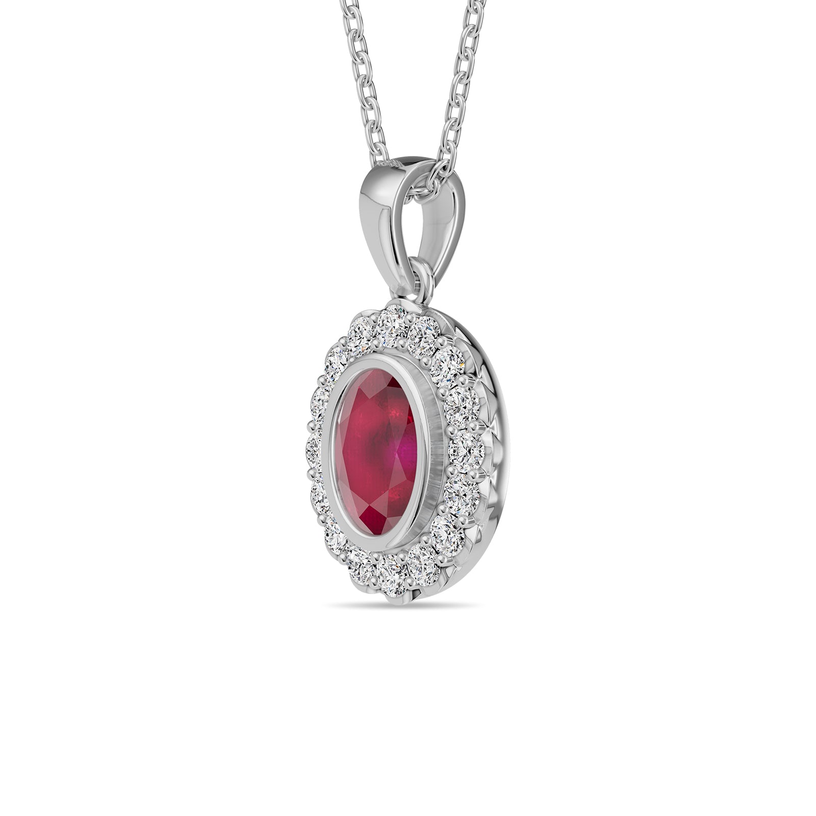 Oval Ruby & Round Diamonds Pendant With Chain - PD17