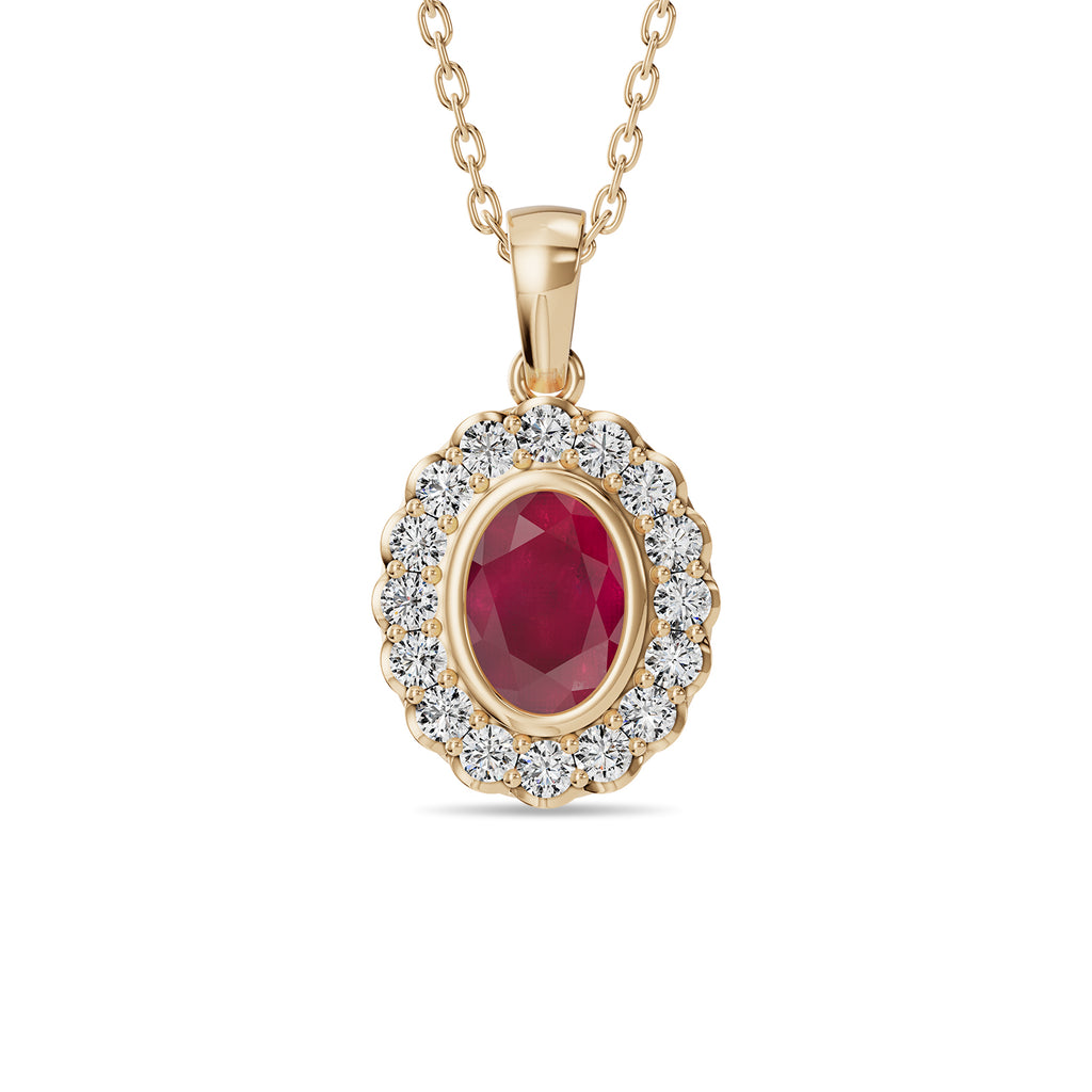 Oval Ruby & Round Diamonds Pendant With Chain - PD17