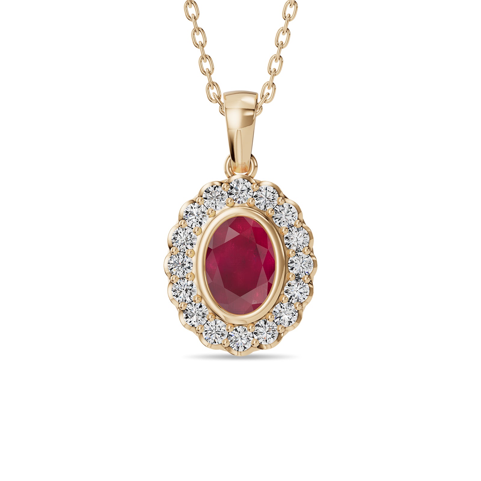 Oval Ruby & Round Diamonds Pendant With Chain - PD17