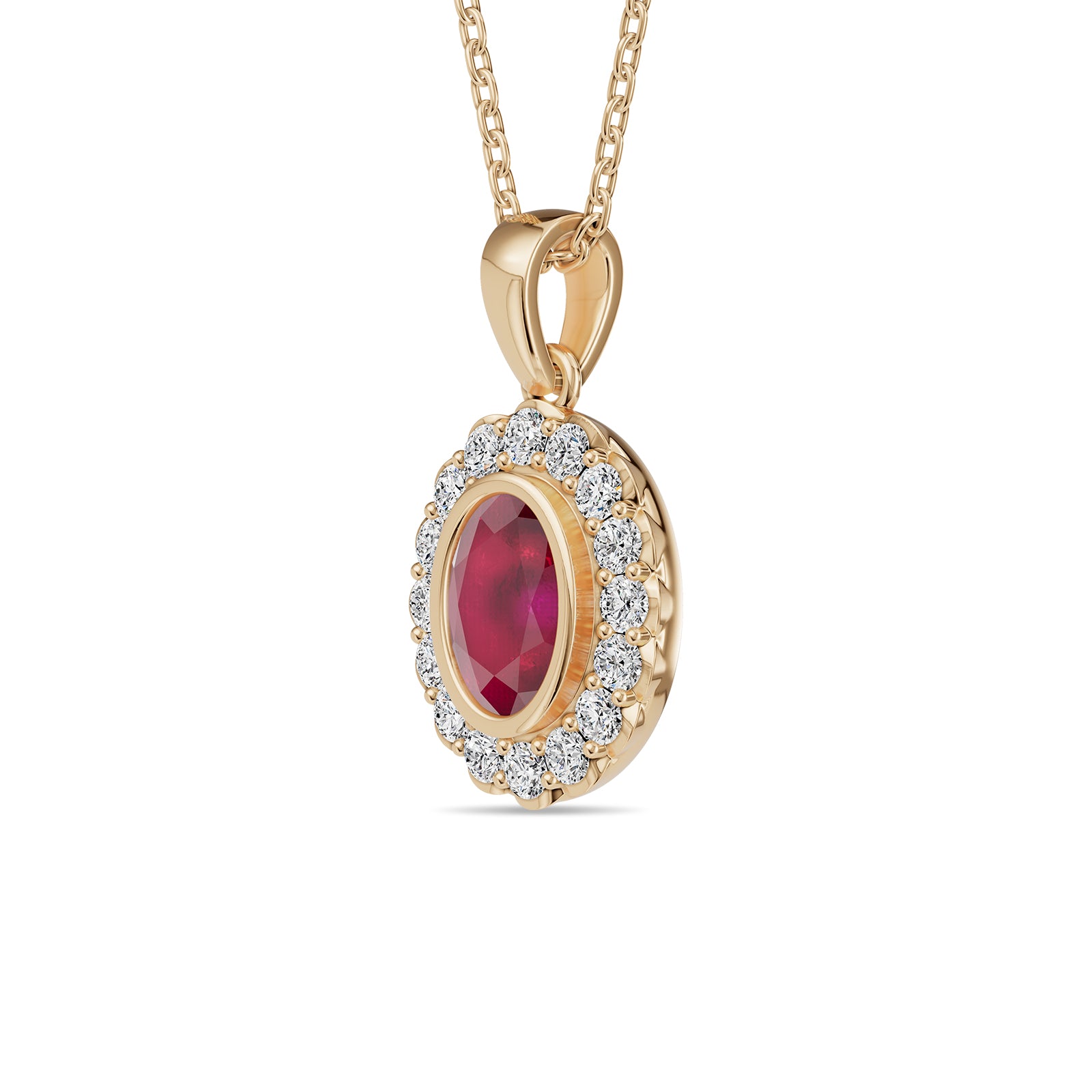 Oval Ruby & Round Diamonds Pendant With Chain - PD17