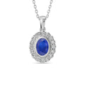 Oval Sapphire & Round Diamonds Pendant With Chain - PD18