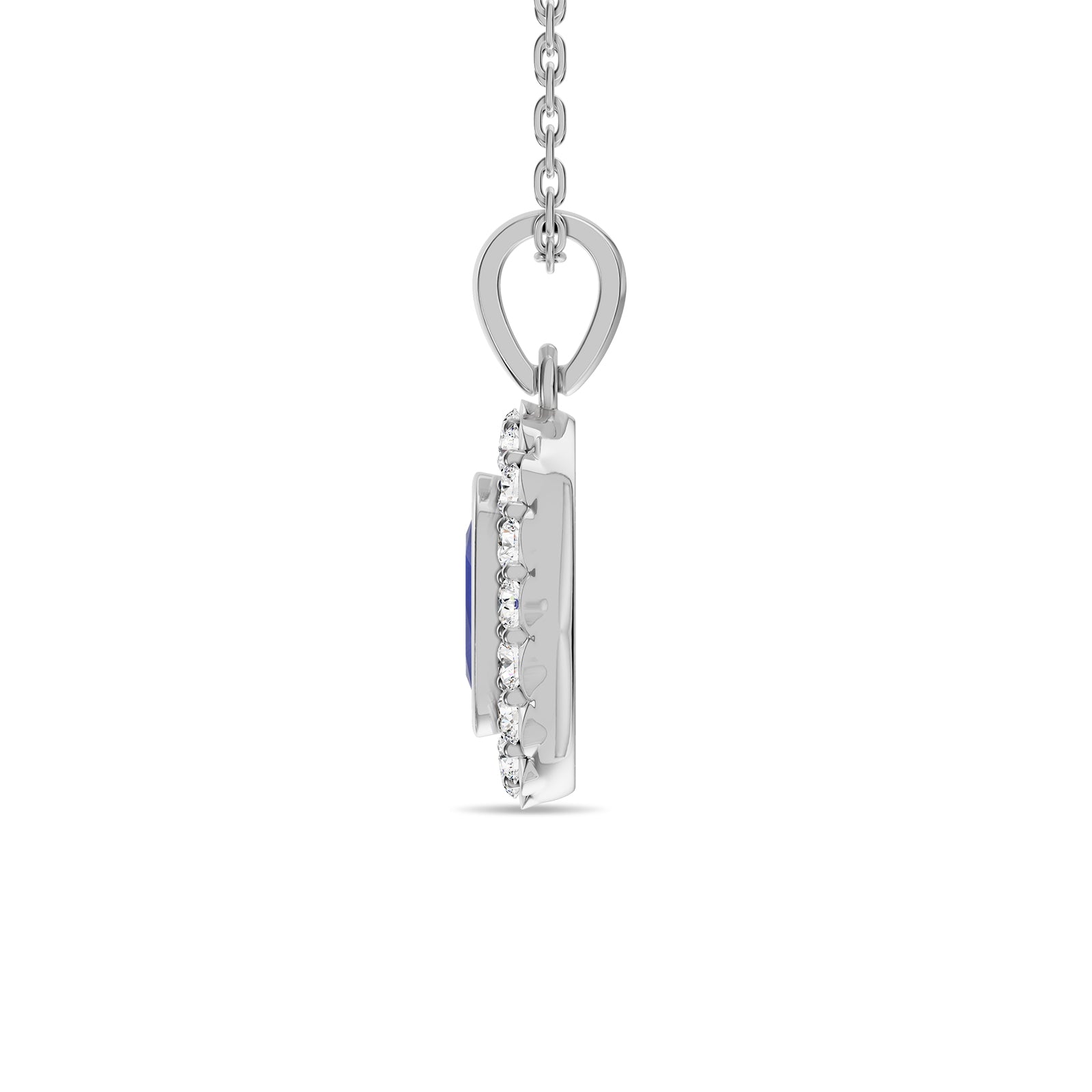 Oval Sapphire & Round Diamonds Pendant With Chain - PD18
