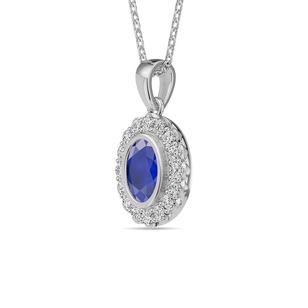 Oval Sapphire & Round Diamonds Pendant With Chain - PD18