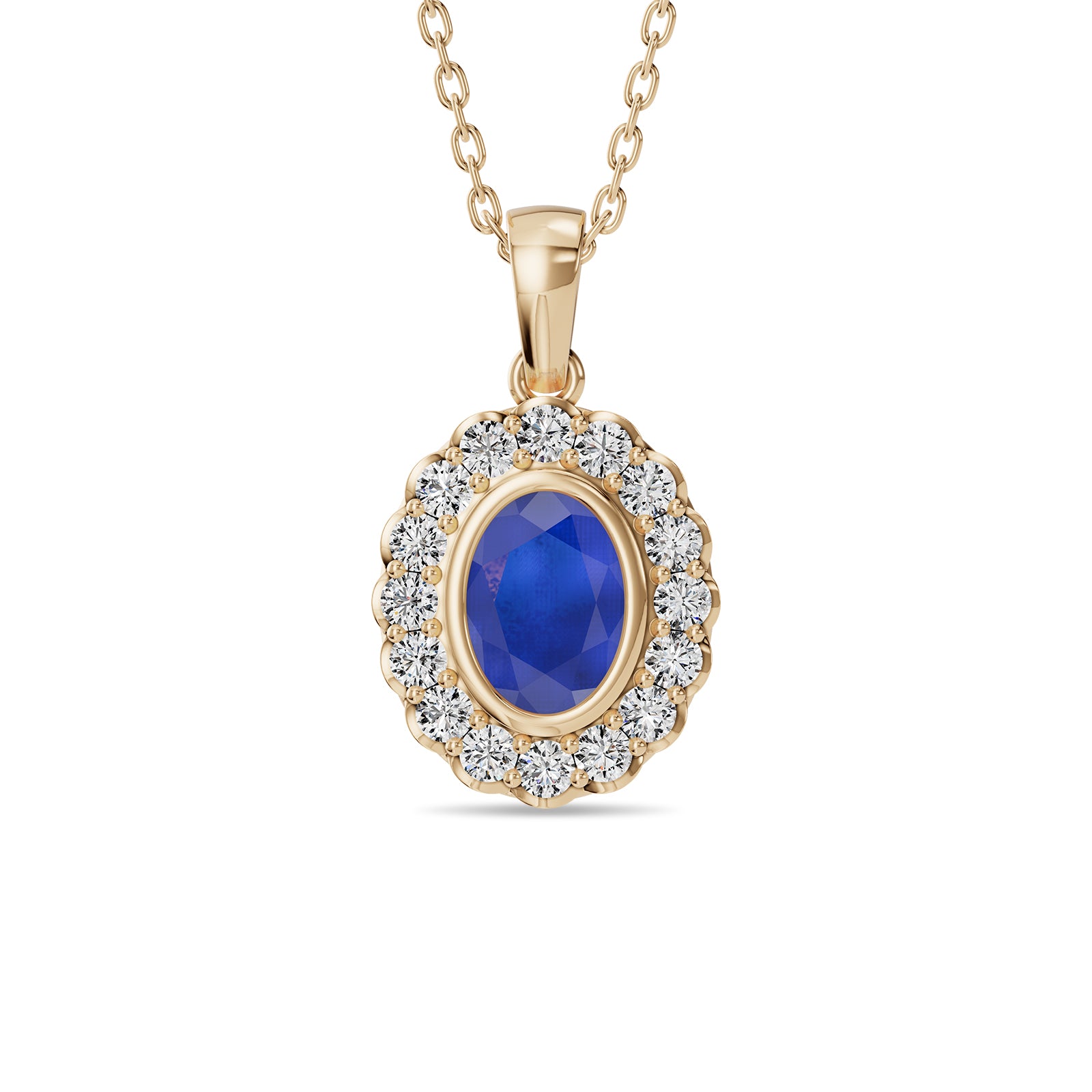 Oval Sapphire & Round Diamonds Pendant With Chain - PD18