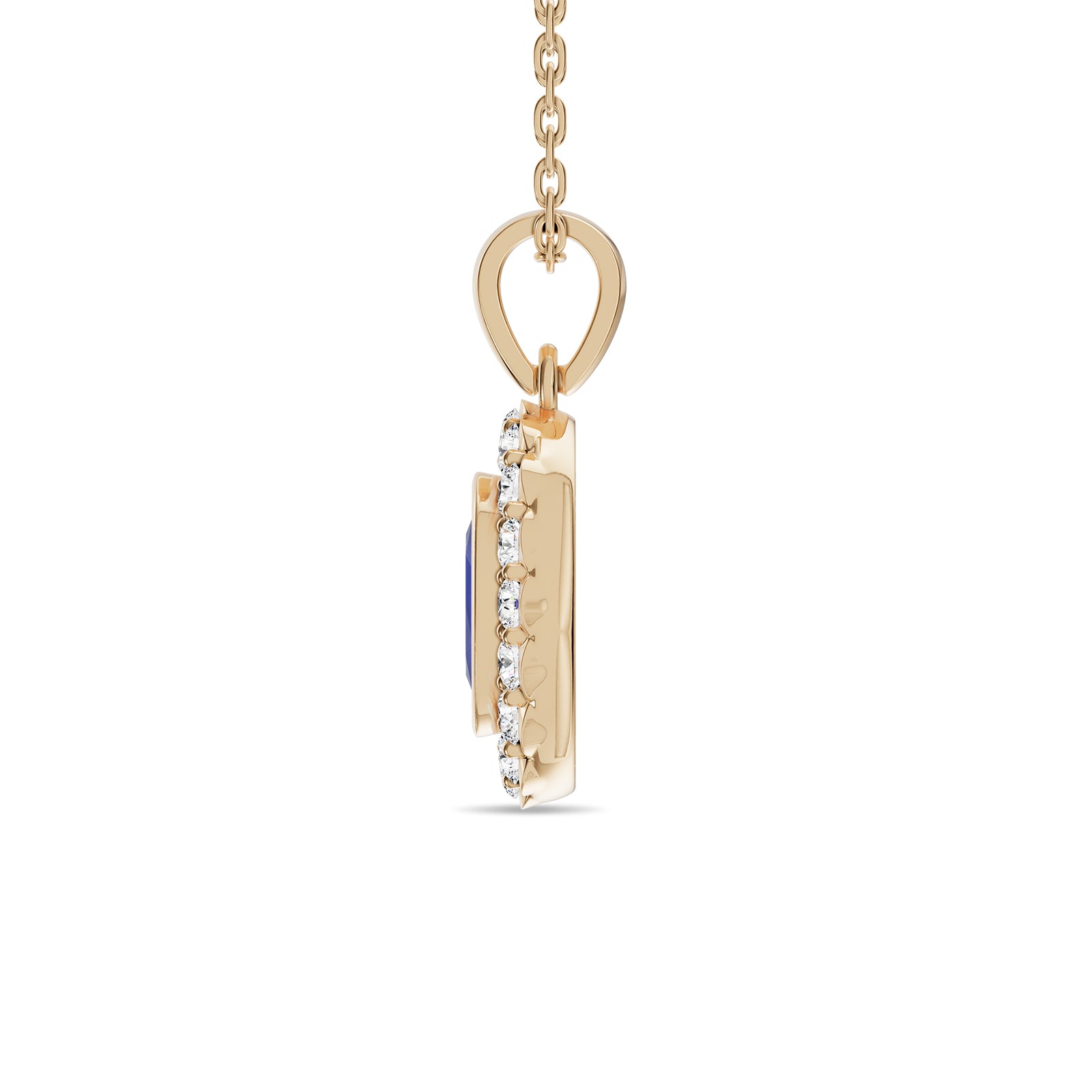 Oval Sapphire & Round Diamonds Pendant With Chain - PD18