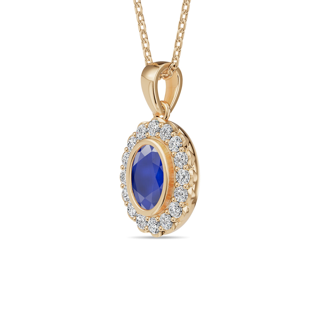 Oval Sapphire & Round Diamonds Pendant With Chain - PD18
