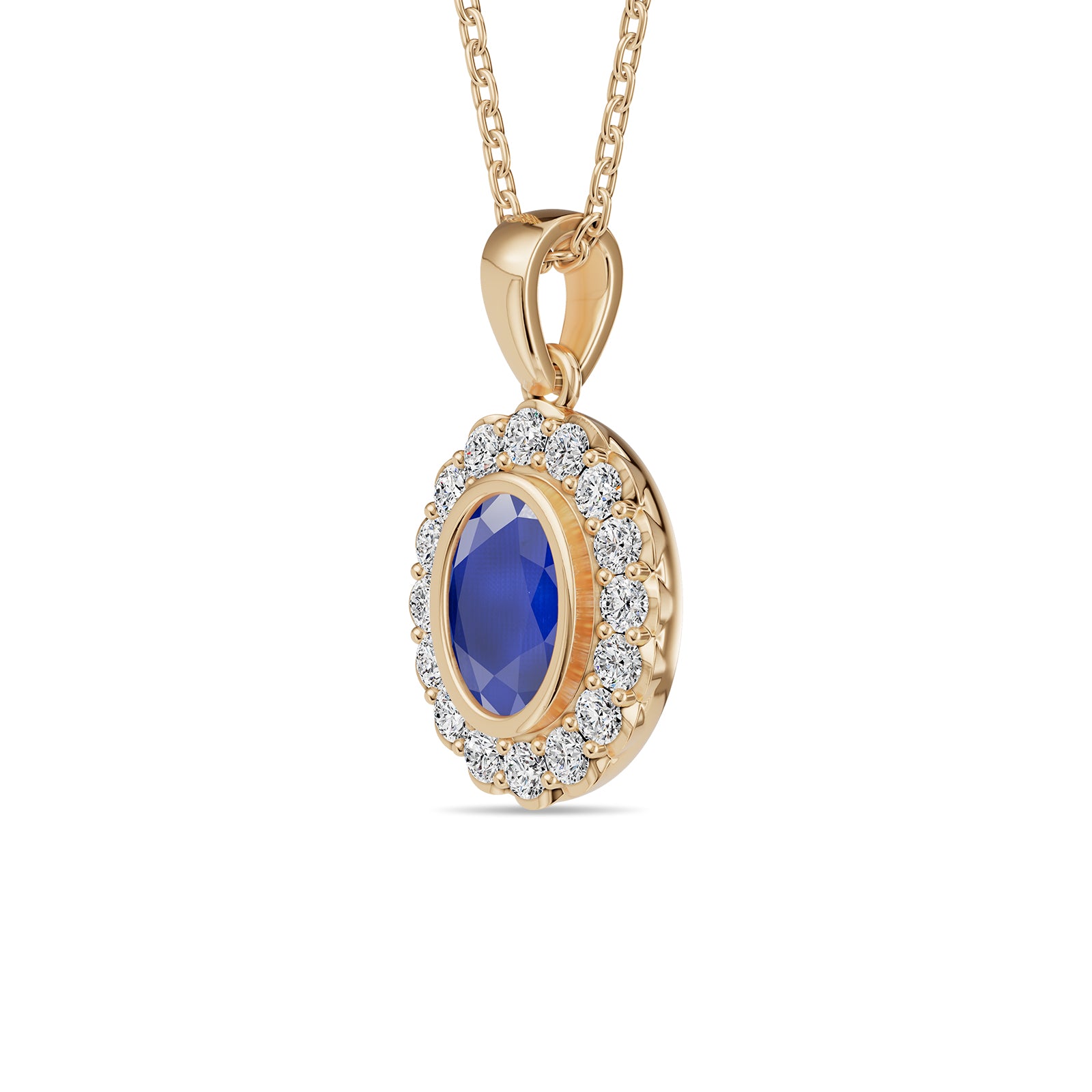 Oval Sapphire & Round Diamonds Pendant With Chain - PD18