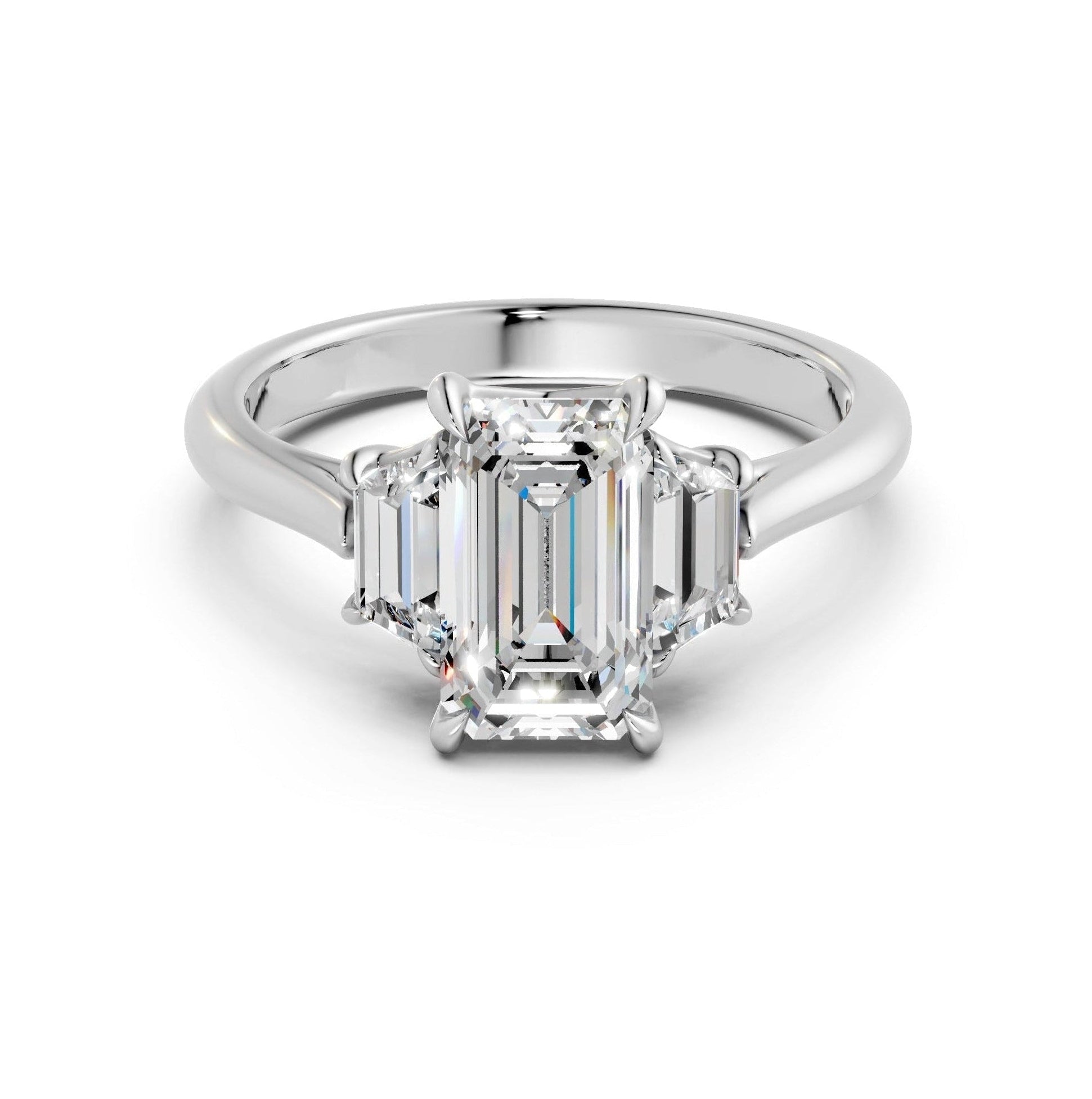 Emerald & Trapezoid Diamond Trilogy Ring - R146