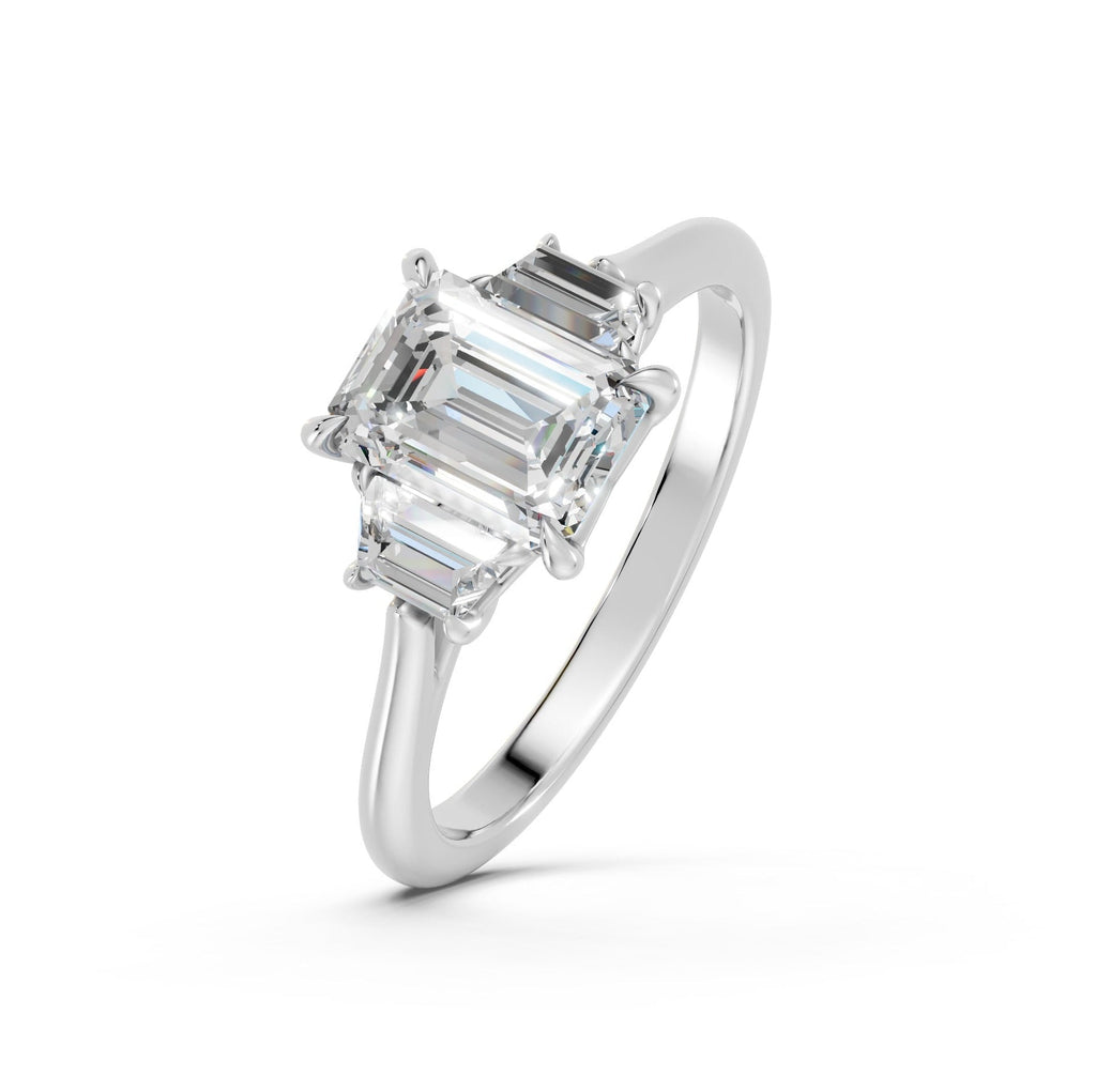 Emerald & Trapezoid Diamond Trilogy Ring - R146