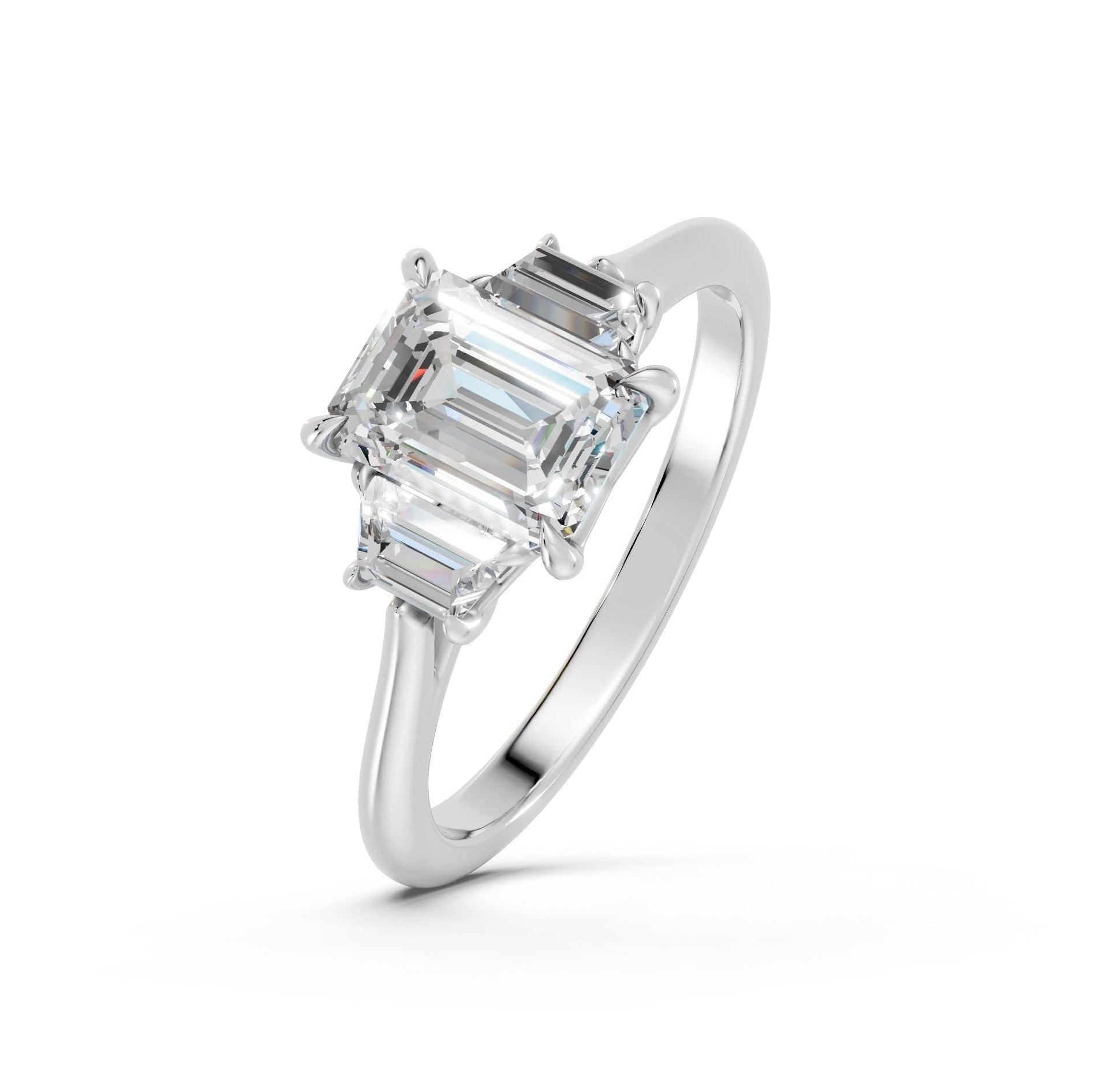 Emerald & Trapezoid Diamond Trilogy Ring - R146
