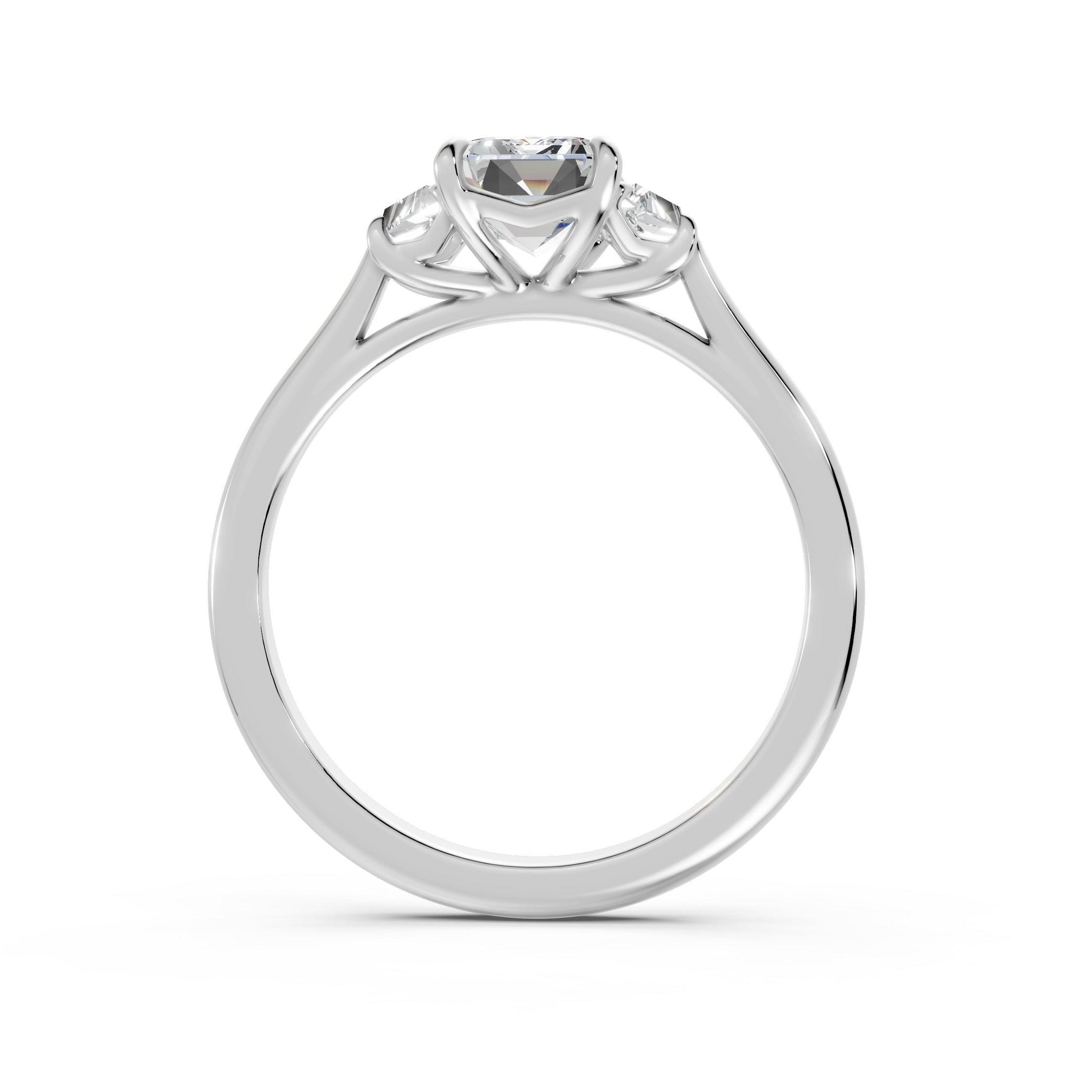 Emerald & Trapezoid Diamond Trilogy Ring - R146