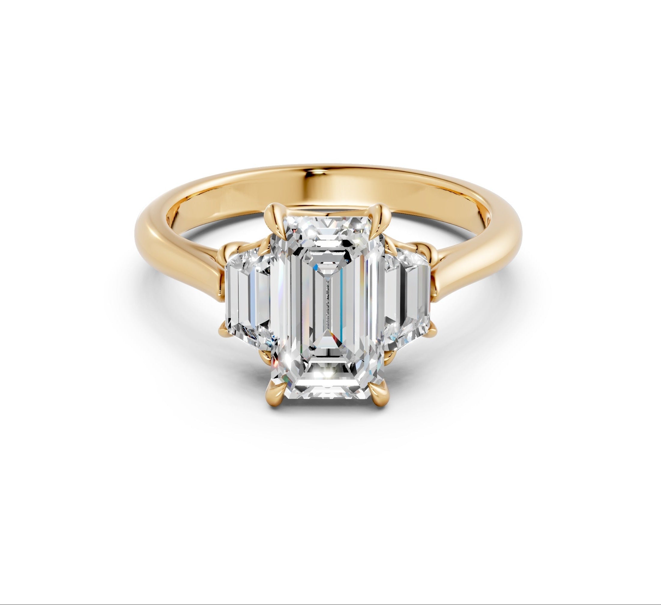 Emerald & Trapezoid Diamond Trilogy Ring - R146