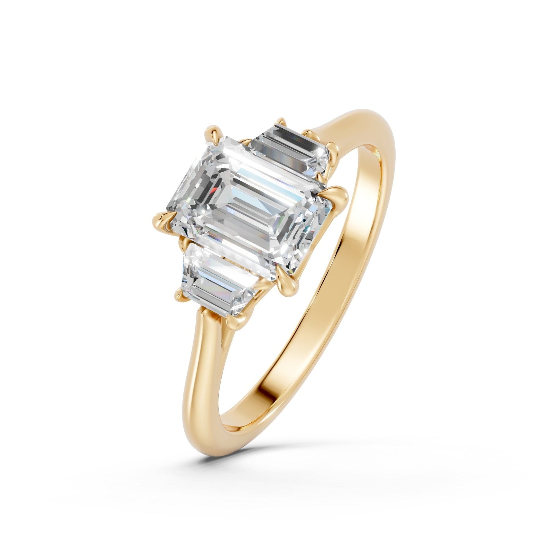 Emerald & Trapezoid Diamond Trilogy Ring - R146