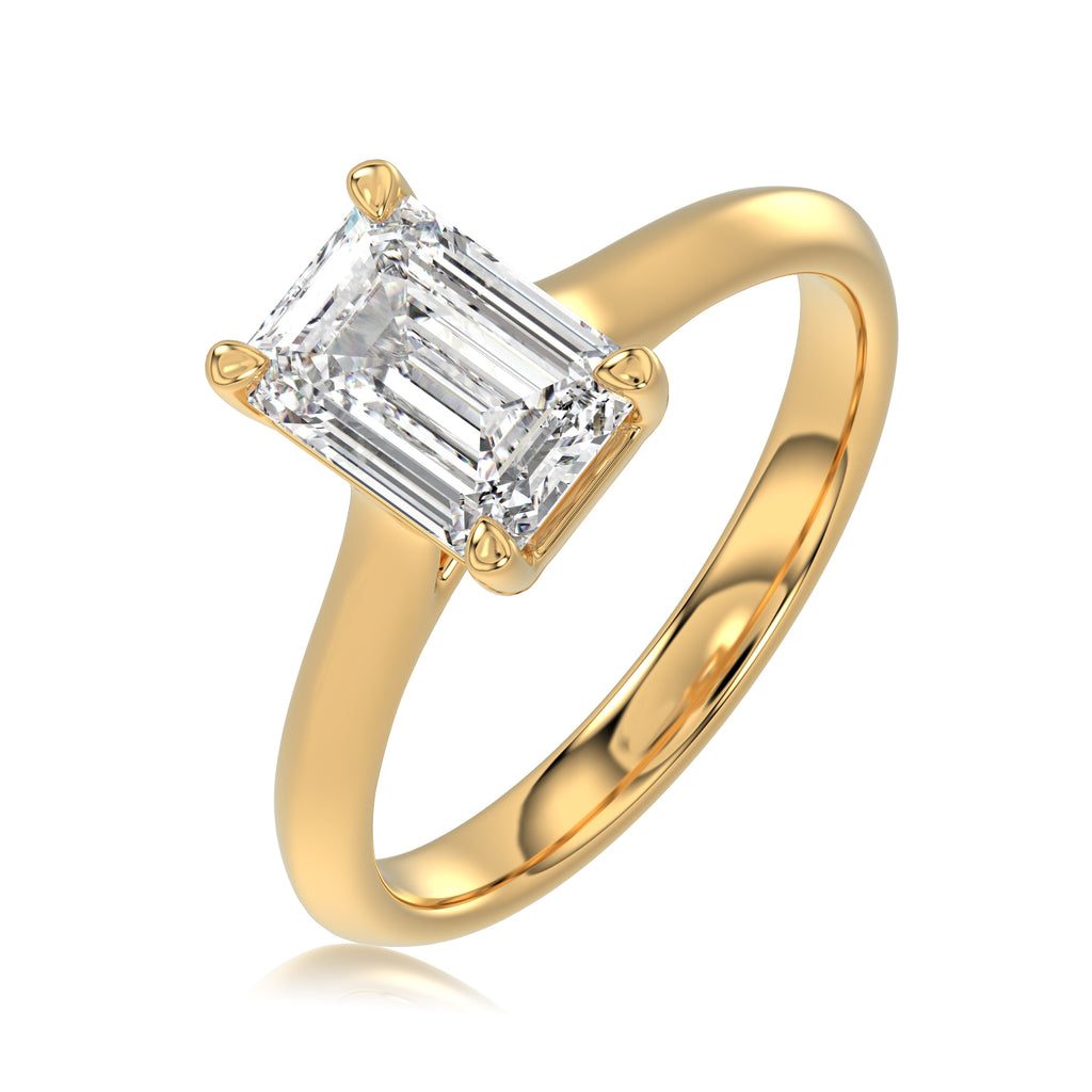 Solitaire Knife Edge Emerald Diamond Ring - R163