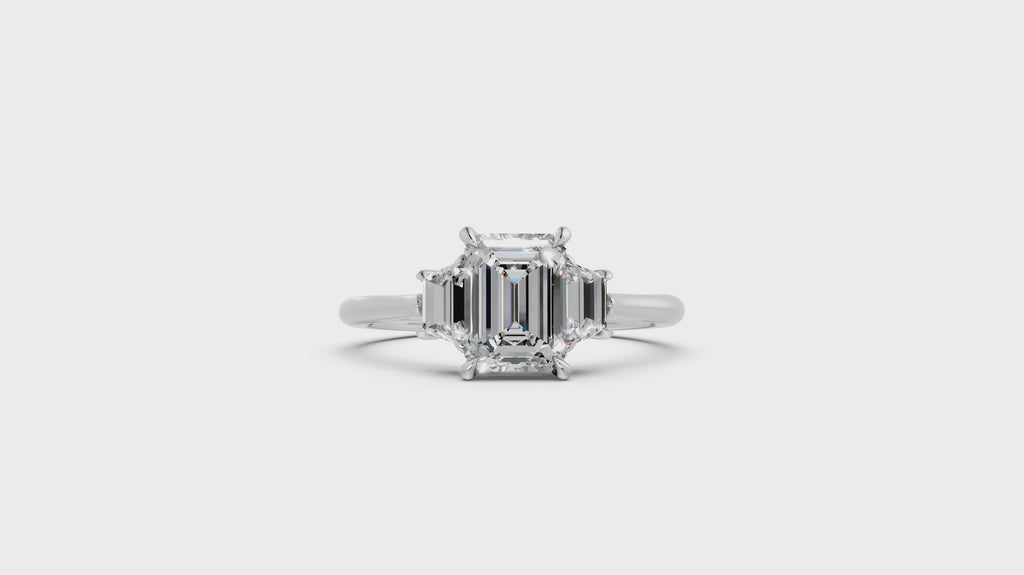 Emerald & Trapezoid Diamond Trilogy Ring - R146