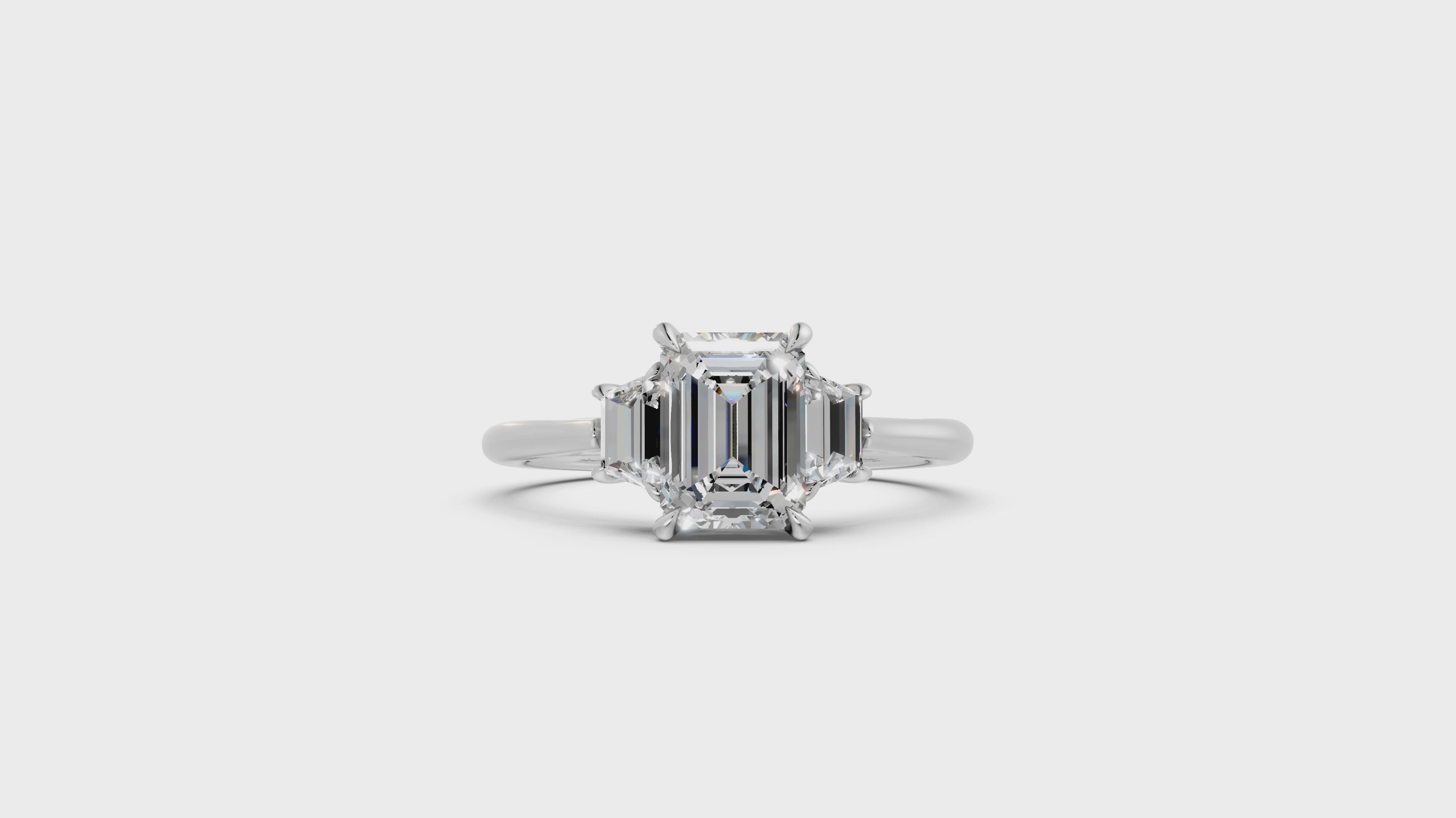 Emerald & Trapezoid Diamond Trilogy Ring - R146
