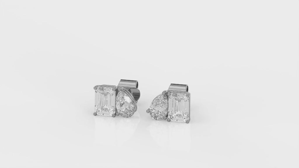 Pear & Emerald Brilliant Cut Diamond Stud Earrings - Butterfly Back - ER15