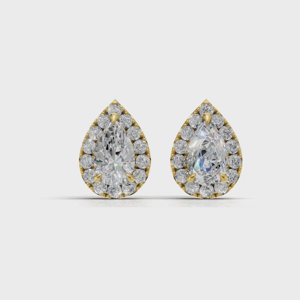 Halo Pear Diamond Stud Earrings - ER03