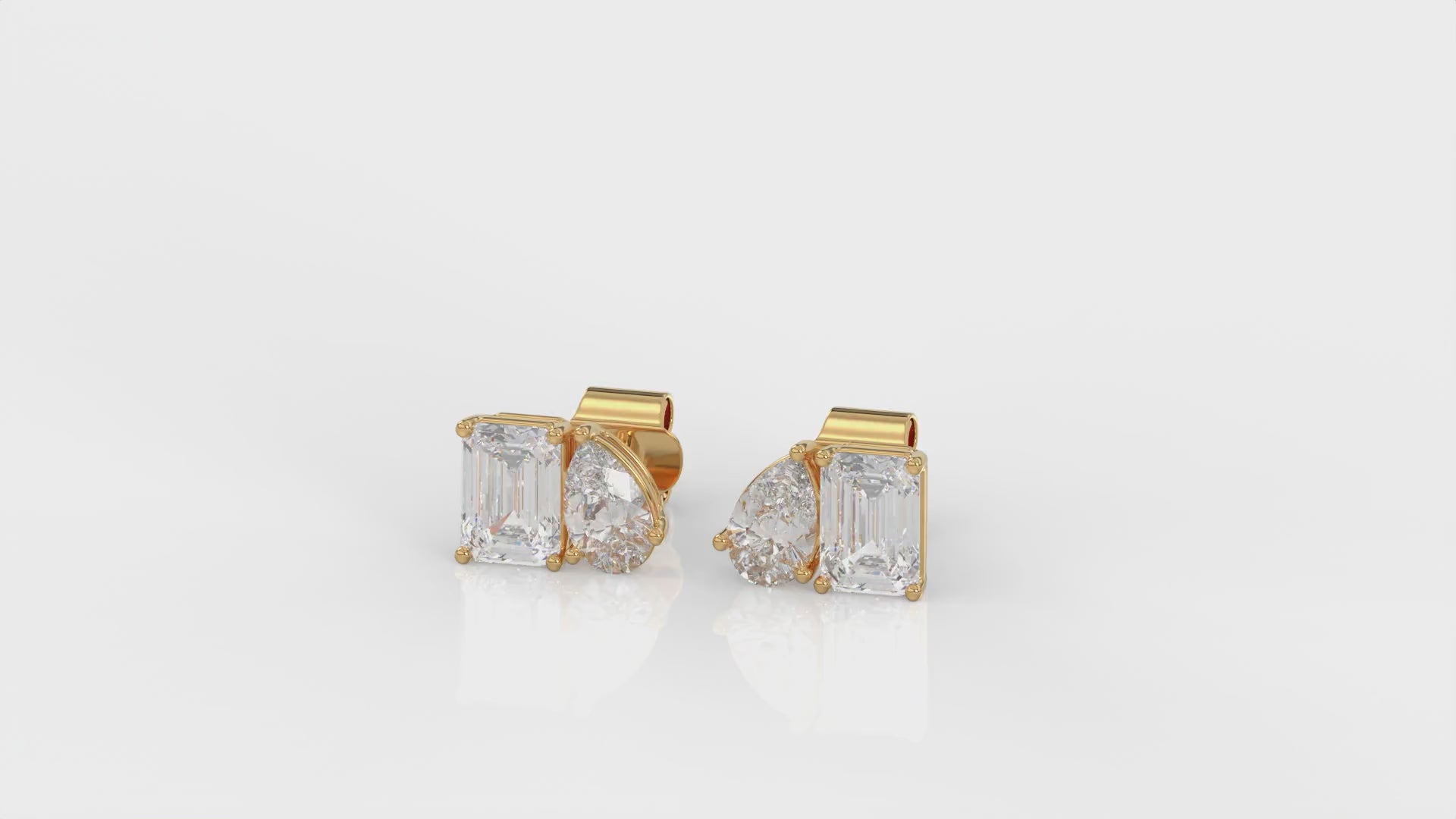 Pear & Emerald Brilliant Cut Diamond Stud Earrings - Butterfly Back - ER15