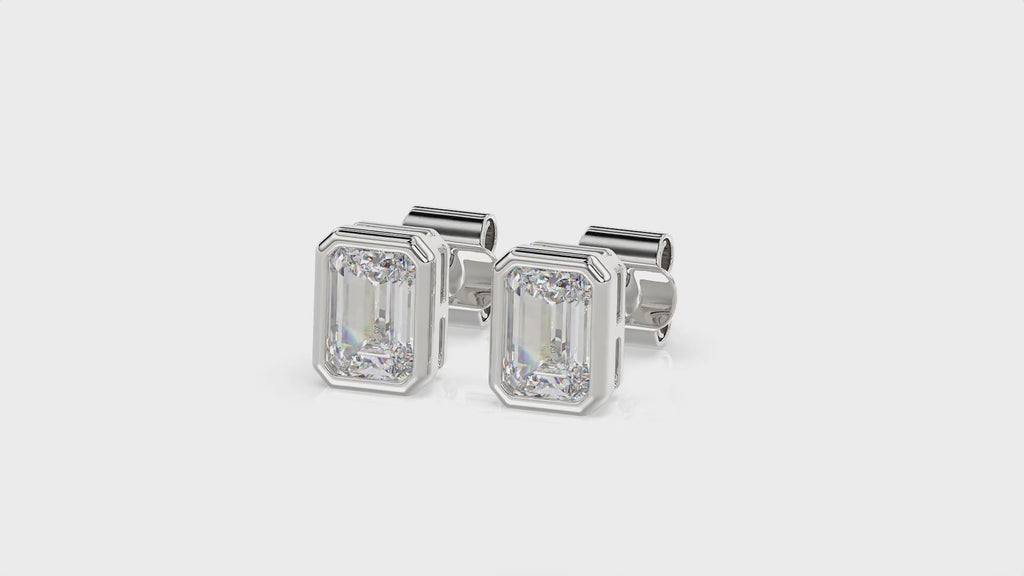 Emerald Brilliant Cut Diamond Stud Earrings - Butterfly Back - ER16