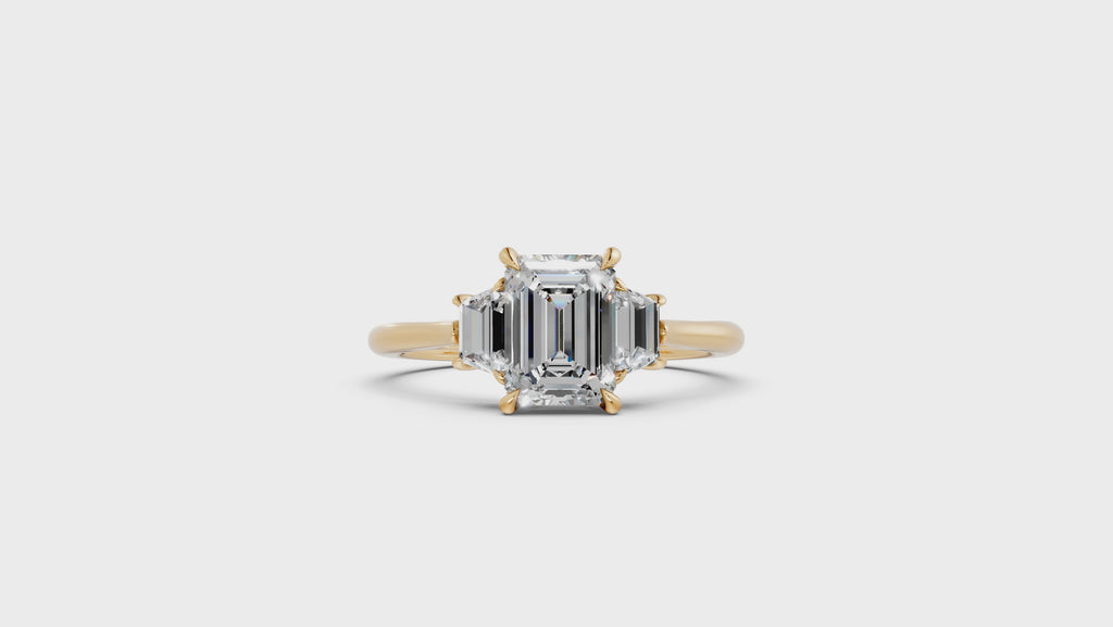 Emerald & Trapezoid Diamond Trilogy Ring - R146