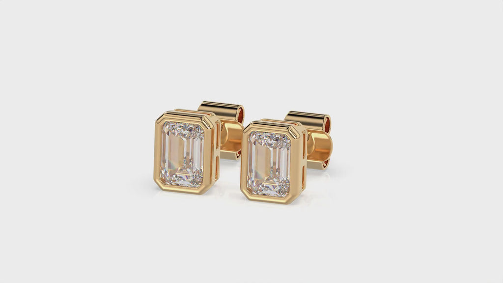 Emerald Brilliant Cut Diamond Stud Earrings - Butterfly Back - ER16