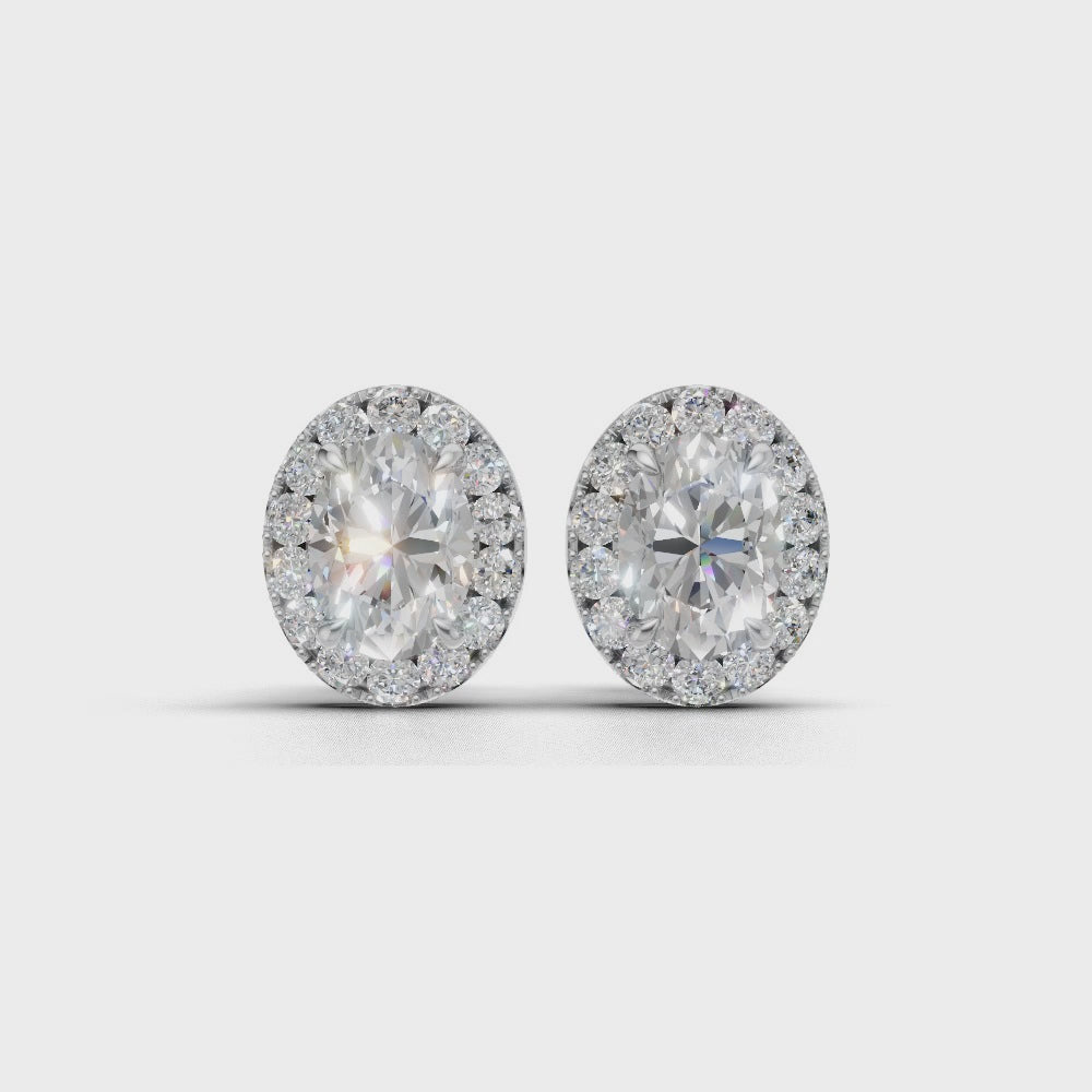 Halo Oval Diamond Stud Earrings - ER02