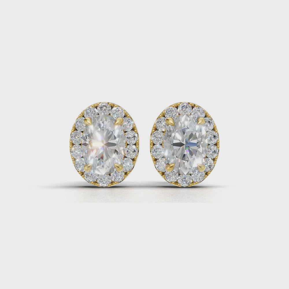 Halo Oval Diamond Stud Earrings - ER02