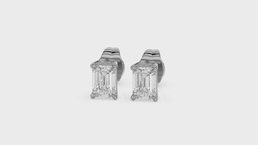 Emerald Brilliant Cut Diamond Stud Earrings - Butterfly Back - ER18