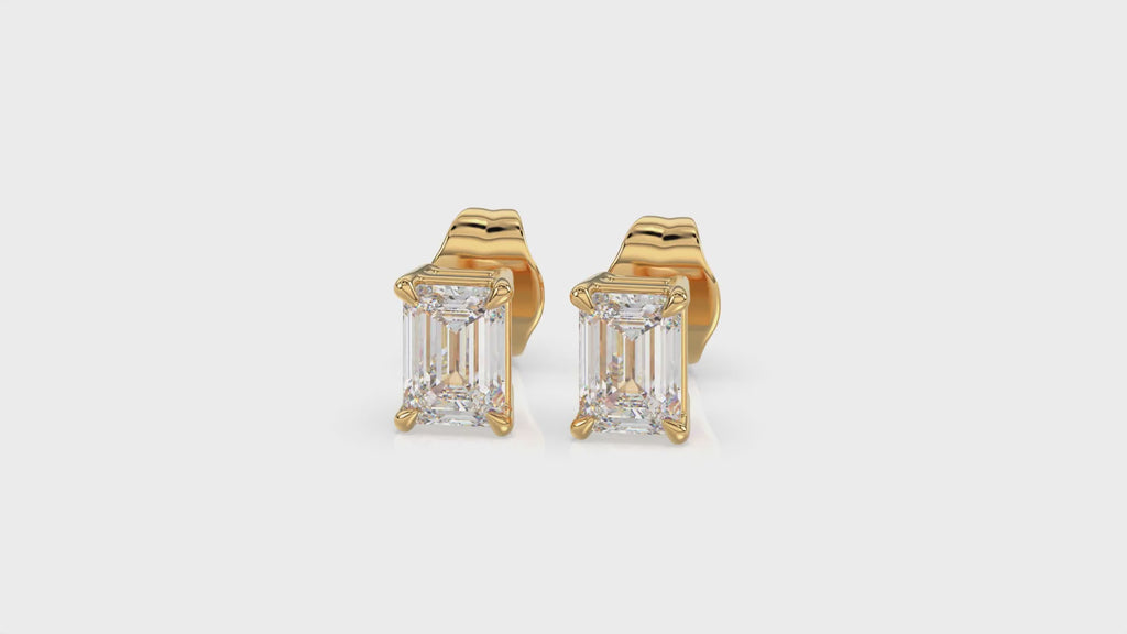 Emerald Brilliant Cut Diamond Stud Earrings - Butterfly Back - ER18
